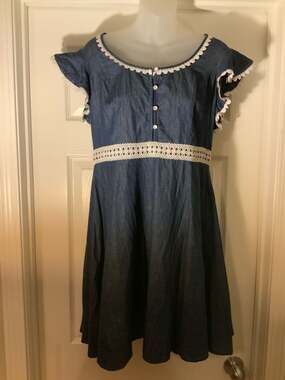 Disney Beauty and the Beast Floral Lace Denim Dress size L